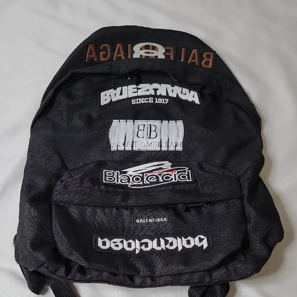 Balenciaga Black and White Logo Backpack